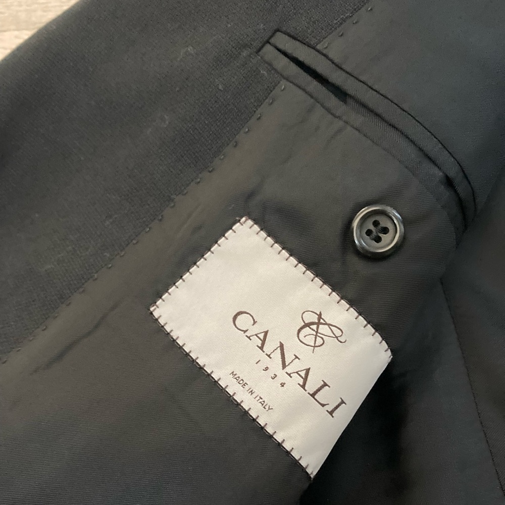 Canali solid black wool travel blazer